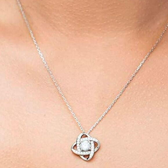 14K White Gold Plated Cubic Zirconia Retirement, Christmas Love Knot Gift - Picture 1 of 5